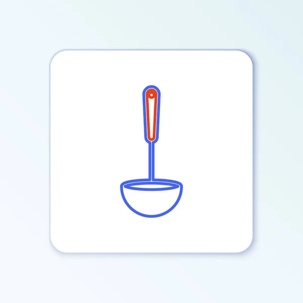 Line Kitchen merőkanál ikon elszigetelt fehér alapon. Főzőeszköz. Evőeszköz kanál jel. Színes vázlat koncepció. Vektor — Stock Vector