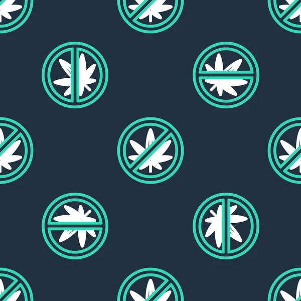 Line Stop marihuana of cannabis blad icoon geïsoleerd naadloos patroon op zwarte achtergrond. Geen marihuana roken. Hennep symbool. Vector — Stockvector