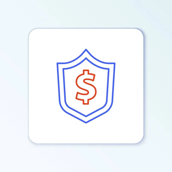 Line Shield met dollarsymbool pictogram geïsoleerd op witte achtergrond. Beveiligingsschild bescherming. Het concept van geldzekerheid. Kleurrijk concept. Vector — Stockvector