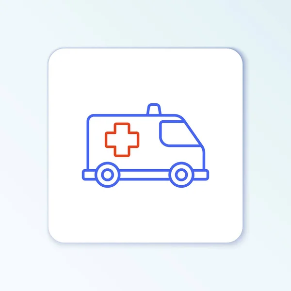 Línea de ambulancia y coche de emergencia icono aislado sobre fondo blanco. Evacuación médica de vehículos de ambulancia. Concepto de esquema colorido. Vector — Vector de stock