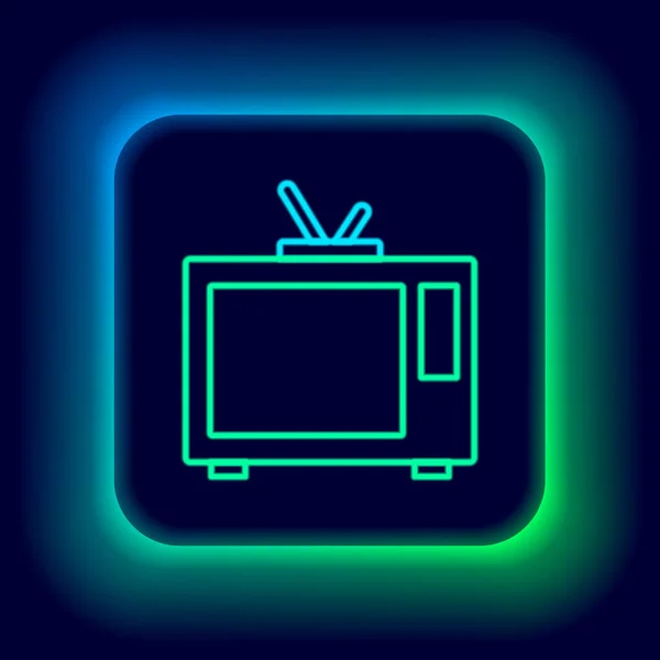 Linha de néon brilhante ícone de tv retro isolado no fundo preto. Sinal de televisão. Conceito de esboço colorido. Vetor — Vetor de Stock