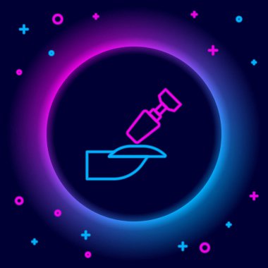 Siyah arkaplanda izole edilmiş manikür ikonu için parlayan neon hattı Milling kesicisi. Manikür için bir cihaz. Manikür aletleri. Renkli taslak konsepti. Vektör