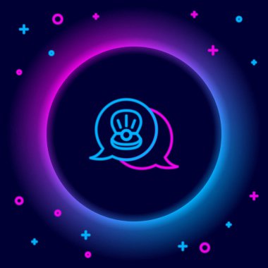 Parlayan neon hattı Scallop deniz kabuğu simgesi siyah arkaplanda izole edildi. Deniz kabuğu işareti. Renkli taslak konsepti. Vektör