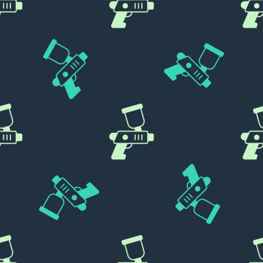 Yeşil ve bej renkli sprey tabanca ikonu mavi arka planda izole edilmiş pürüzsüz desen. Vektör