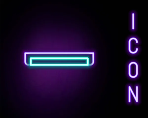 Línea de neón brillante Luminiscencia larga fluorescente icono de la lámpara de ahorro de energía aislado sobre fondo negro. Concepto de esquema colorido. Vector — Vector de stock