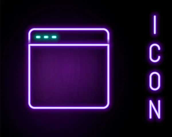 Línea de neón brillante Icono de ventana del navegador aislado sobre fondo negro. Concepto de esquema colorido. Vector — Vector de stock
