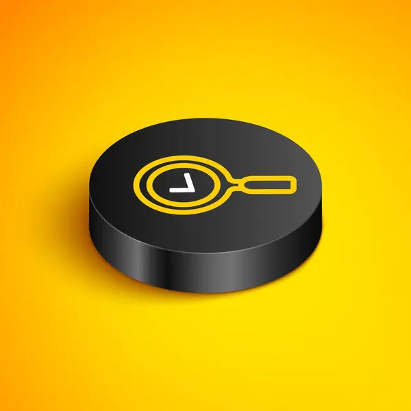 Ισομετρική γραμμή Μεγεθυντικό γυαλί με εικονίδιο μαρκαρίσματος που απομονώνεται σε κίτρινο φόντο. Αναζήτηση, εστίαση, ζουμ, επιχειρηματικό σύμβολο. Μαύρο κουμπί κύκλου. Διάνυσμα — Διανυσματικό Αρχείο