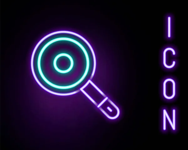 Leuchtende Neon-Linie Bratpfanne Symbol isoliert auf schwarzem Hintergrund. Frittieren oder Braten. Buntes Rahmenkonzept. Vektor — Stockvektor