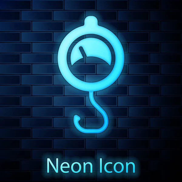 Parlayan neon yay ölçekli ikon tuğla duvar arkasında izole edilmiş. Tartı için denge. Ağırlığın belirlenmesi. Vektör — Stok Vektör