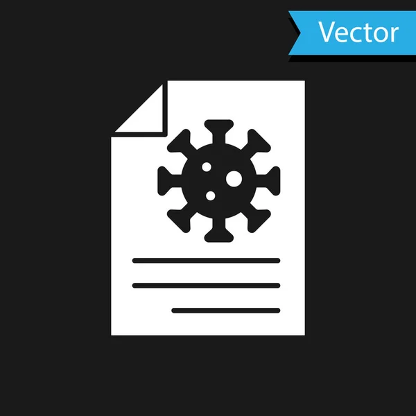 Portapapeles médico blanco con resultados de análisis de sangre icono aislado sobre fondo negro. Historial clínico, informe de chequeo médico. Vector. — Vector de stock