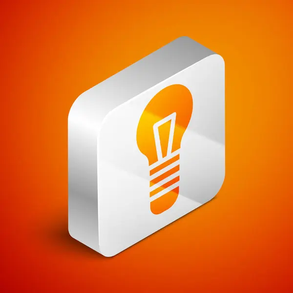 Lâmpada Isométrica com conceito de ícone de ideia isolado no fundo laranja. Símbolo de energia e ideia. Conceito de inspiração. Botão quadrado de prata. Vetor — Vetor de Stock