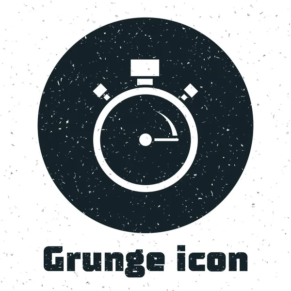 வெள்ளை பின்னணியில் தனிமைப்படுத்தப்பட்ட Grunge Stopwatch ஐகான். நேர டைமர் அடையாளம். நாள்காட்டி அடையாளம். ஒற்றை நிற விண்டேஜ் வரைதல். திசையன் — ஸ்டாக் வெக்டார்