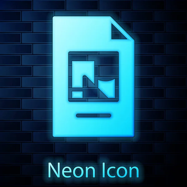 Leuchtende Neon-Datei Dokument mit Illustration Symbol isoliert auf Backsteinwand Hintergrund. Checklisten-Symbol. Geschäftskonzept. Vektor — Stockvektor