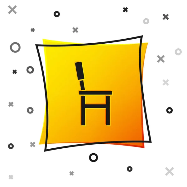 Ікона чорного стільця ізольована на білому тлі. Жовта квадратна кнопка. Вектор — стоковий вектор