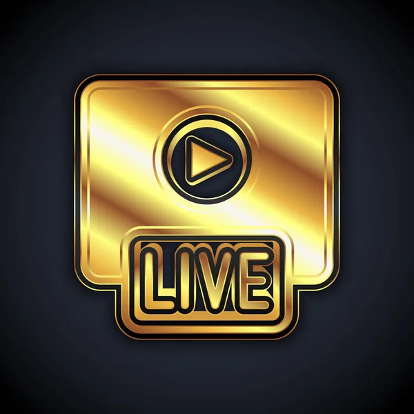 Gold Live streaming jeu vidéo en ligne icône de jeu isolé sur fond noir. Vecteur — Image vectorielle