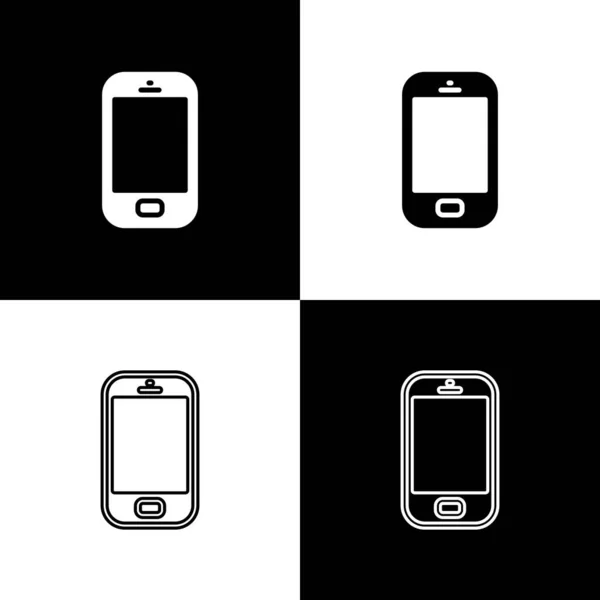 Définir Smartphone, icône de téléphone mobile isolé sur fond noir et blanc. Vecteur — Image vectorielle