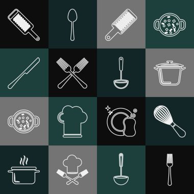 Fork Kitchen çırpma kabı ızgara ızgara çatal bıçak ve kepçe ikonu. Vektör.