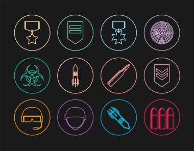 Kurşun Chevron Askeri Ödül Madalyası Biyolojik Tehlike Roketi sembolü ve ikonu. Vektör.