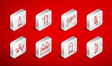 Bow Pepper sprey tabanca ya da av tüfeği av ceketi ve kartuş ikonu. Vektör.