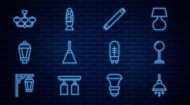 Chandelier zemin lambası flüoresan bahçe ışığı diyot ve simge yayıyor. Vektör.