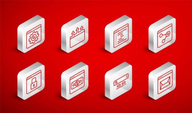 HTTPS SSL simgesi ile Web sitesini ayarlayın ve Web tarayıcı arama motoru çevrimiçi alışveriş ayarlarını e- posta ile gönderin. Vektör.