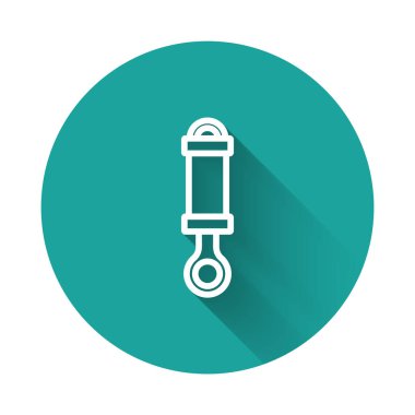 Beyaz çizgi şok emici ikonu uzun gölgeli izole edilmiş. Yeşil daire düğmesi. Vektör.