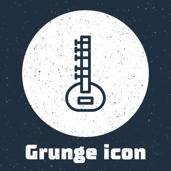 Grunge Line Ícone Instrumento Música Clássica Sitar Isolado Fundo Cinza — Vetor de Stock