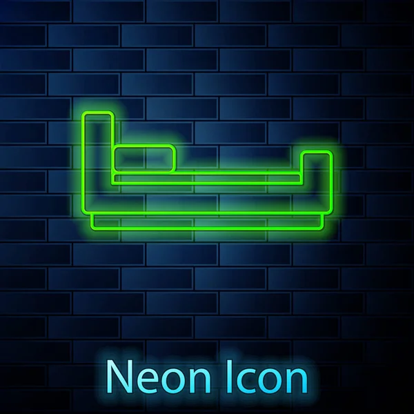 Ragyogó Neon Vonal Bed Ikon Elszigetelt Téglafal Háttér Vektor — Stock Vector