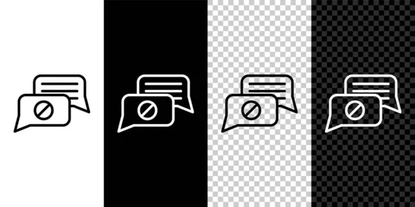 Set Line Speech Bubble Chat Icon Isolated Black White Background — Stock Vector