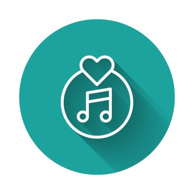 Beyaz çizgi Vinil disk simgesi uzun gölge arkaplanı ile izole edildi. Yeşil daire düğmesi. Vektör.