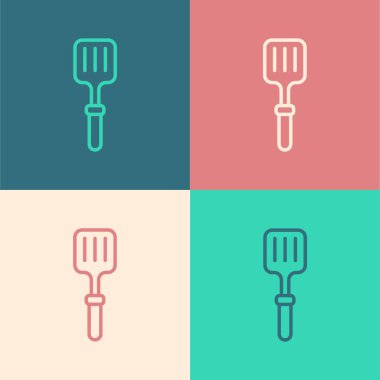 Pop sanat serisi barbekü spatula ikonu renk arkaplanında izole edildi. Mutfak spatula ikonu. Barbekü spatula işareti. Barbekü ve ızgara aleti. Vektör.