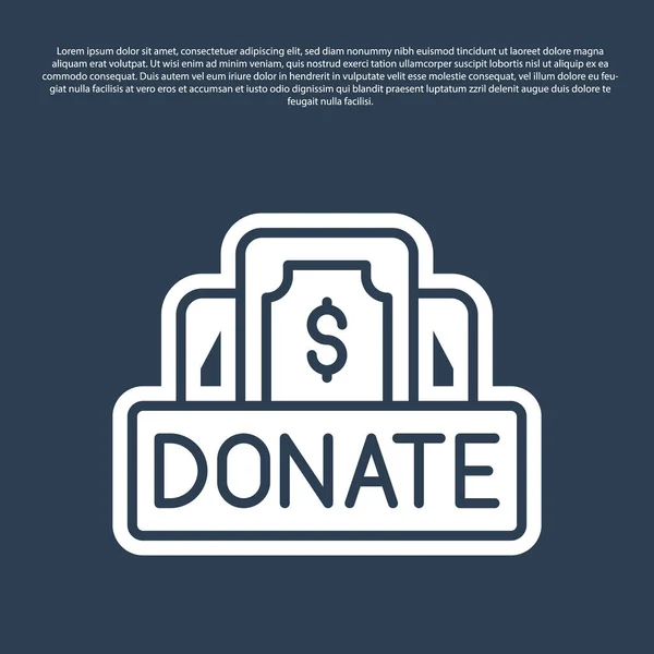 蓝线捐款和慈善图标孤立在蓝色背景 捐赠资金和慈善概念 — 图库矢量图片