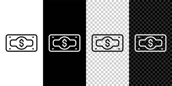 Set Line Pila Papel Moneda Icono Dinero Efectivo Aislado Blanco — Vector de stock