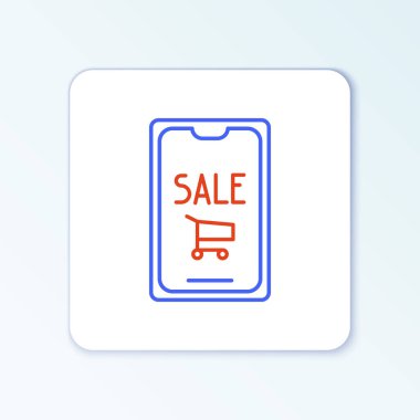 Telefon hattı ve alışveriş arabası simgesi beyaz arka planda izole edildi. İnternetten satın alma sembolü. Süpermarket sepeti sembolü. Renkli taslak konsepti. Vektör