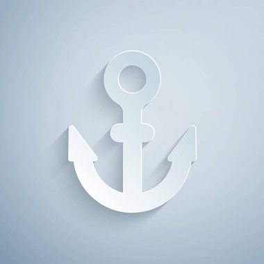 Kağıt kesiği Anchor simgesi gri arkaplanda izole edildi. Kağıt sanatı tarzı. Vektör.
