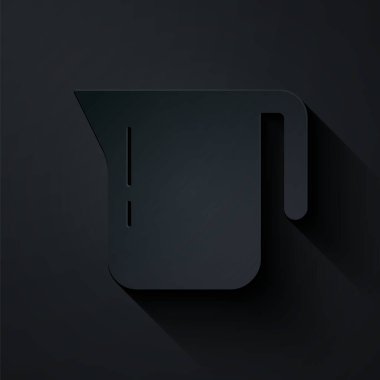 Kağıt kesiği, siyah arka planda izole kahve demliği ikonu. Kağıt sanatı tarzı. Vektör.