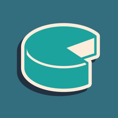 Yeşil Peynir simgesi yeşil arkaplanda izole edildi. Uzun gölge tarzı. Vektör.