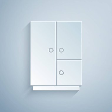 Kağıt kesiği Gardırop simgesi gri arkaplanda izole edilmiş. Kağıt sanatı tarzı. Vektör.