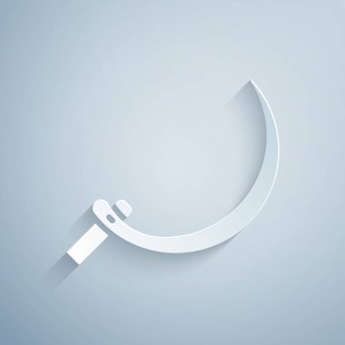 Kağıt kesiği simgesi gri arkaplanda izole edilmiş. Kanca işaretini topluyorum. Kağıt sanatı tarzı. Vektör