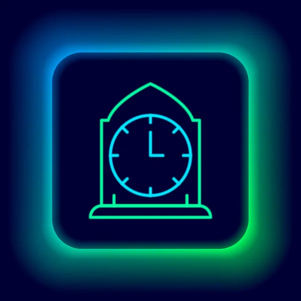 Icono Reloj Línea Neón Brillante Aislado Sobre Fondo Negro Símbolo — Vector de stock