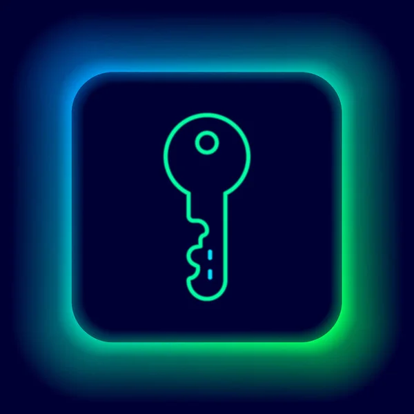 Leuchtende Neon Line House Schlüsselsymbol Isoliert Auf Schwarzem Hintergrund Buntes — Stockvektor