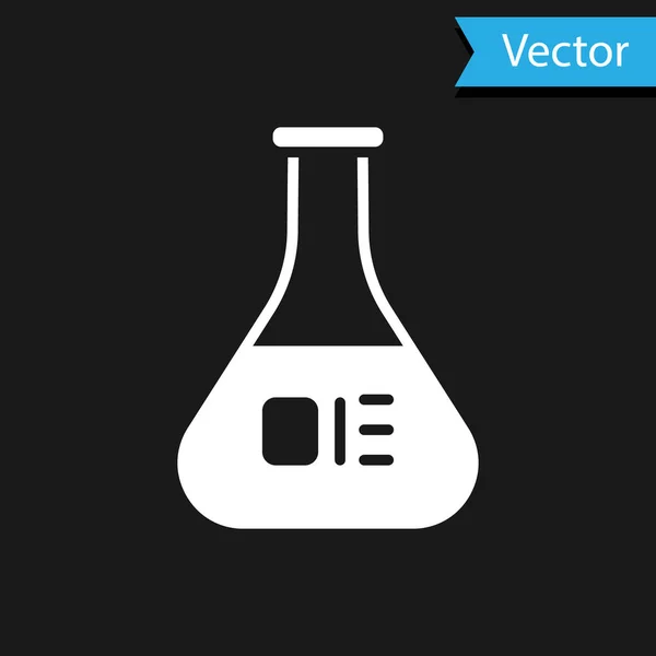 Weißes Reagenzglas Und Kolben Chemielabor Testsymbol Isoliert Auf Schwarzem Hintergrund — Stockvektor