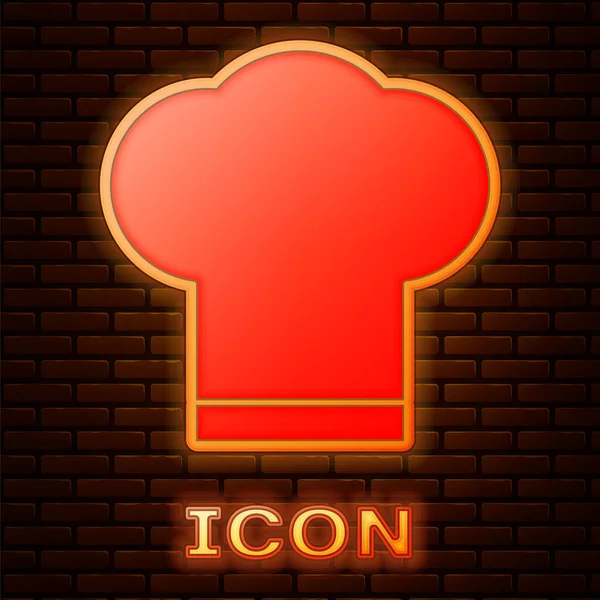 Gloeiende Neon Chef Hat Pictogram Geïsoleerd Bakstenen Muur Achtergrond Kook — Stockvector