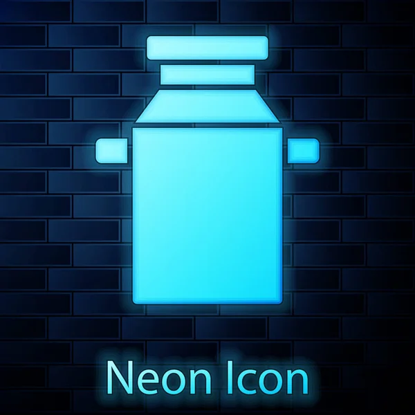 Gloeiende Neon Kan Container Voor Melk Pictogram Geïsoleerd Baksteen Muur — Stockvector