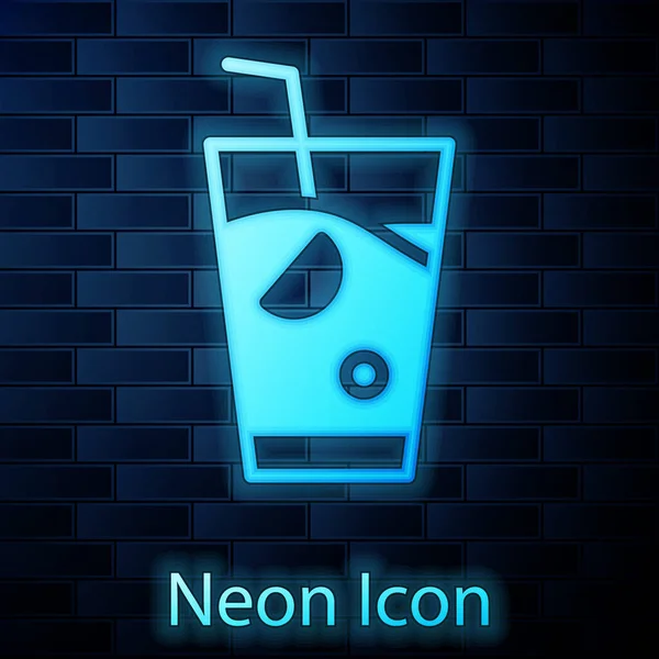 Glödande Neon Färsk Smoothie Ikon Isolerad Tegelvägg Bakgrund Vektor — Stock vektor