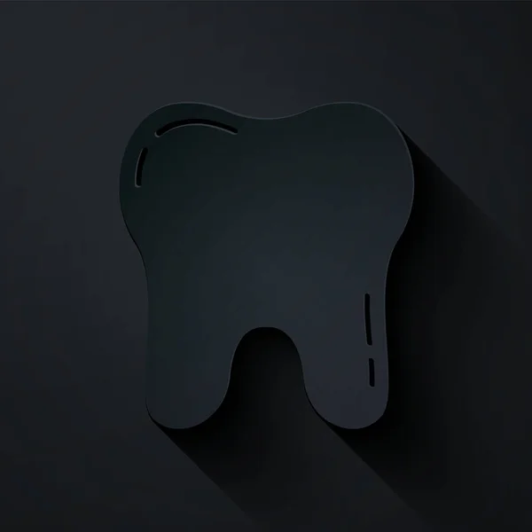 Ikona Cięcia Papieru Ikona Zęba Izolowana Czarnym Tle Symbol Zęba — Wektor stockowy