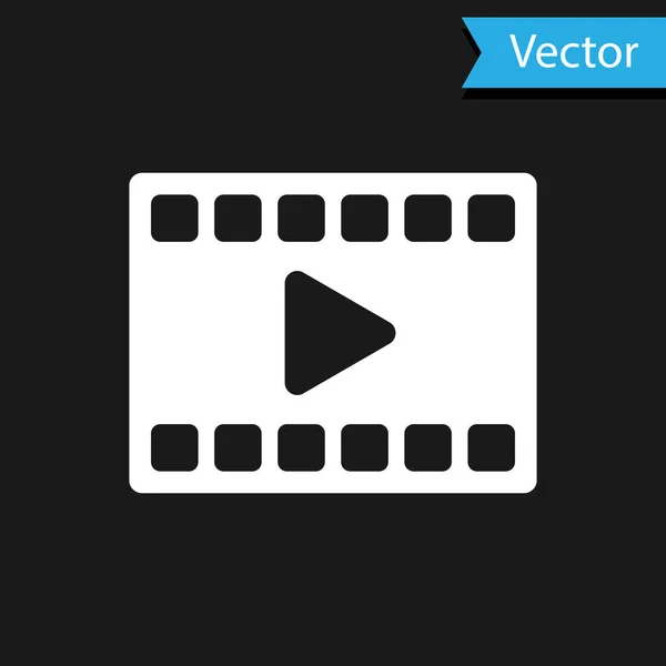 White Play Video Symbol Isoliert Auf Schwarzem Hintergrund Filmstreifen Mit — Stockvektor