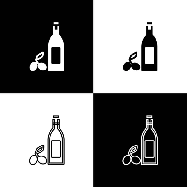 Set Icono Botella Aceite Oliva Aislado Sobre Fondo Blanco Negro — Vector de stock