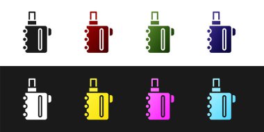 Elektronik sigara ikonunu siyah beyaz arkaplanda izole et. Tüttürme aleti. Buharlaştırıcı Cihaz. Vektör