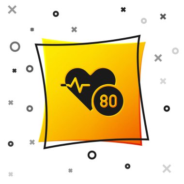 Siyah Kalp hızı simgesi beyaz arkaplanda izole edildi. Kalp atışı işareti. Kalp atışı ikonu. Kardiyogram simgesi. Sarı kare düğme. Vektör